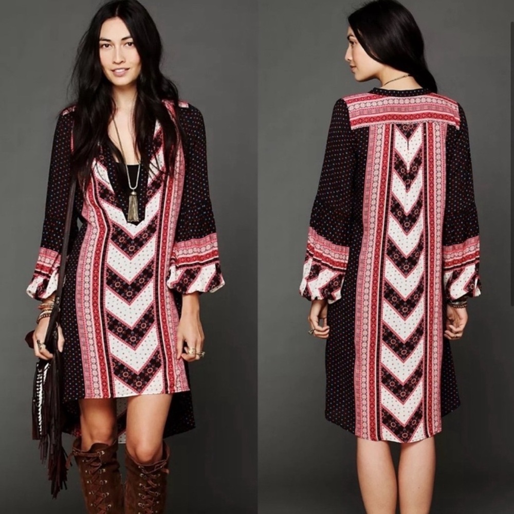Free People Mixed Media Print High Low Tunic Dress